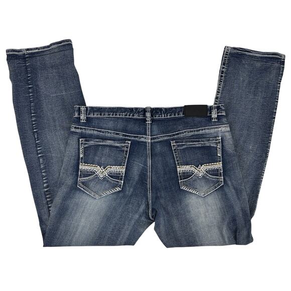 True Luck Men's Denim Jeans 40x35 Straight Leg Stonewashed Thick Stitch EUC - Picture 9 of 15